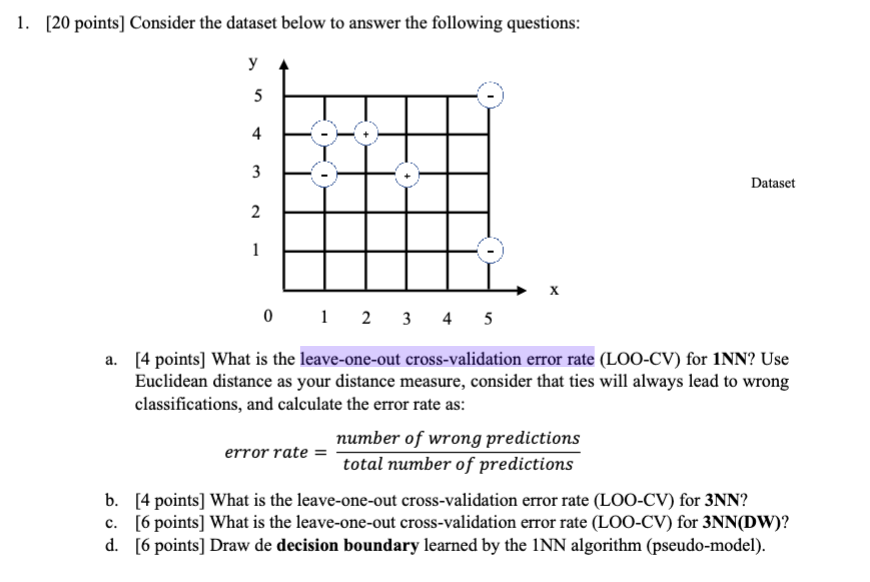 [ 2 0 points ] Consider the dataset below to