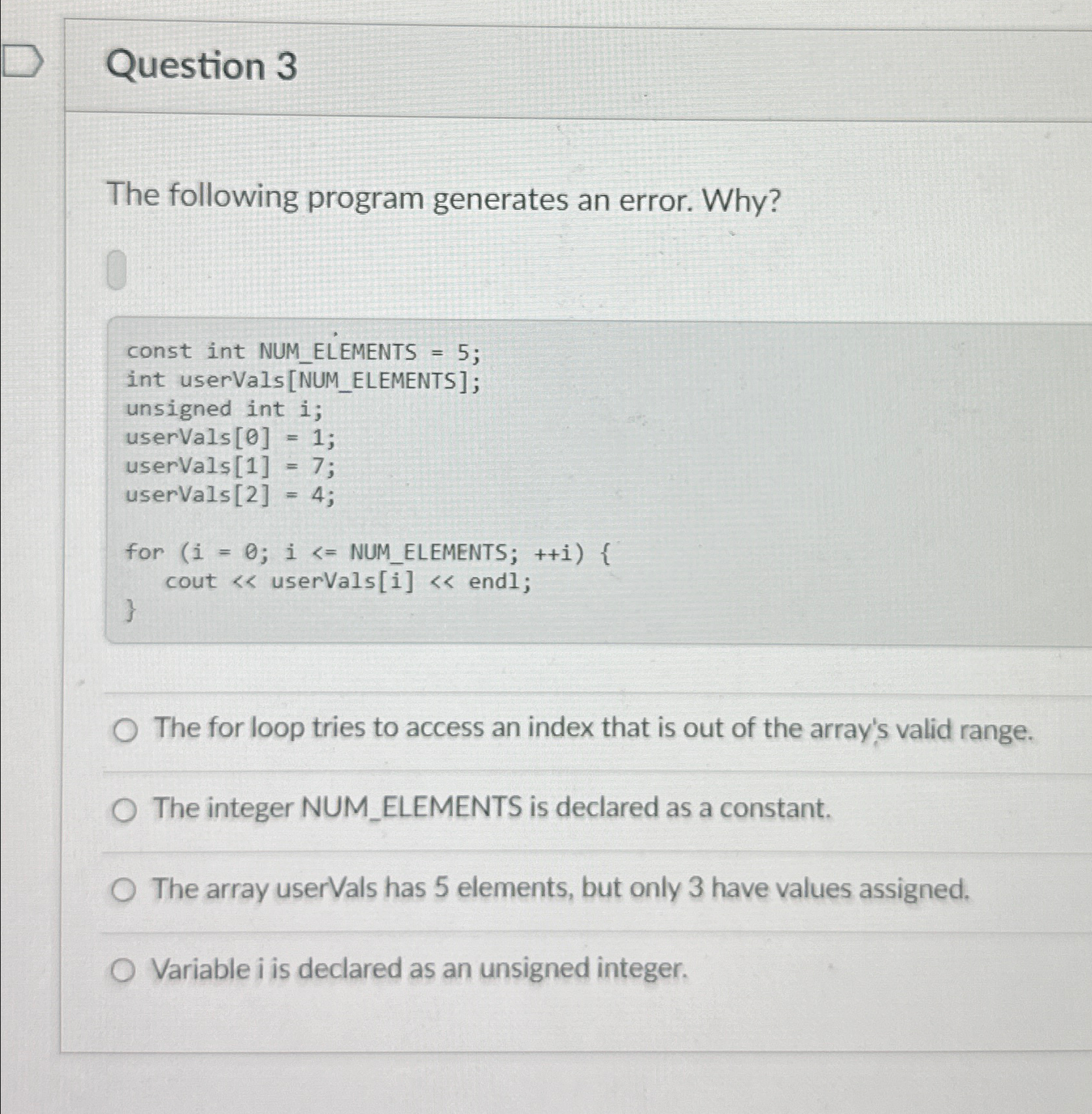 Question 3 The following program generates an