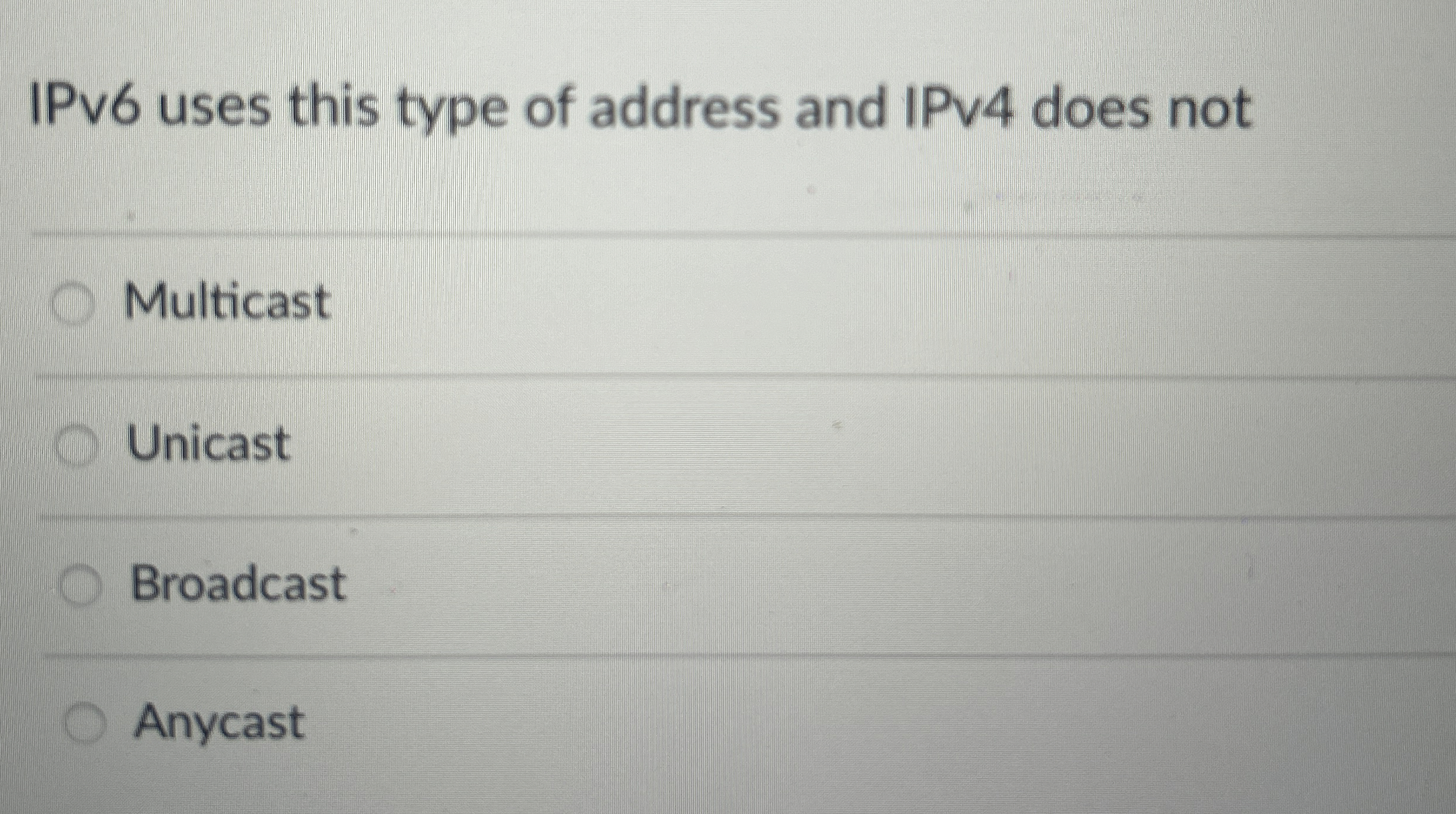 IPv 6 uses this type of address and IPv 4 does