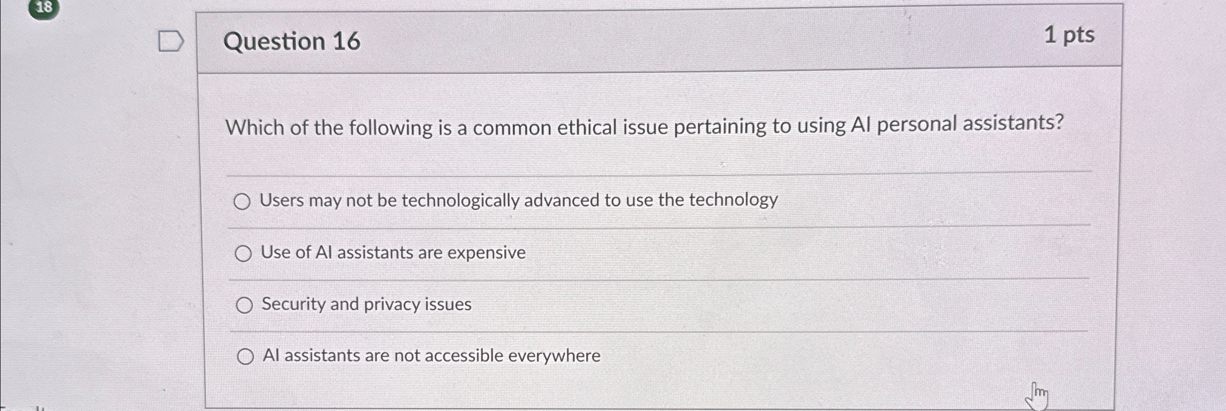 Question 1 6 1 p t s Which of the following is a