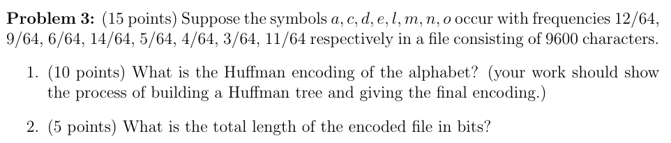 Problem 3 : ( 1 5 points ) Suppose the symbols a