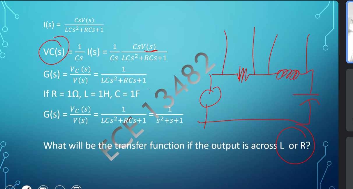 I ( s ) = C S V ( s ) L C s 2 + R C s + 1 V C ( s