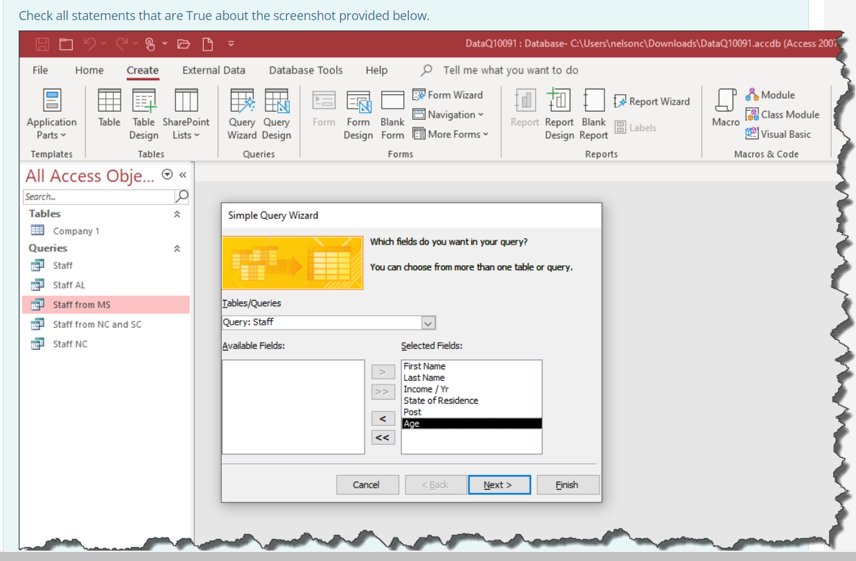 The user is running a Simple Query Wizard to