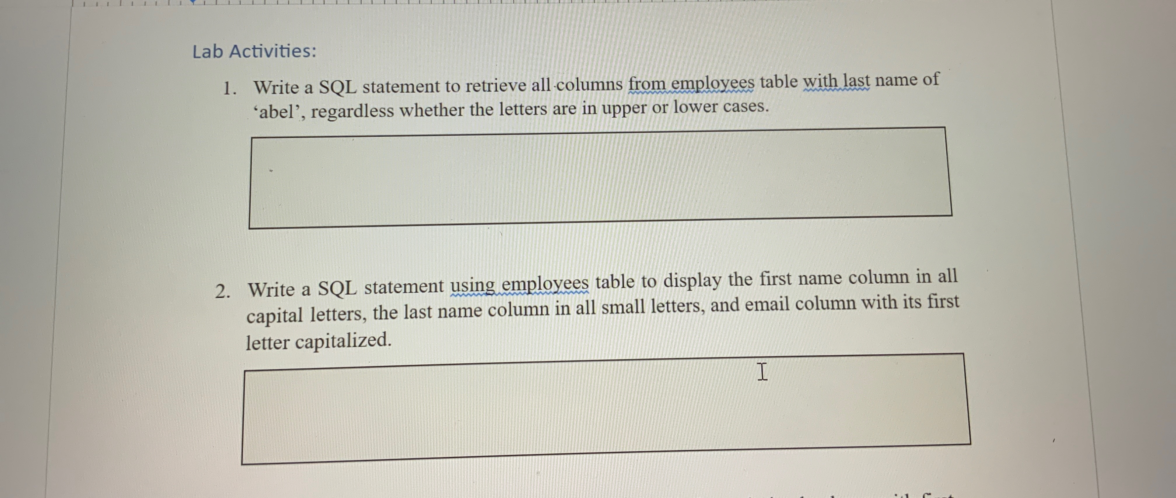Lab Activities: Write a SQL statement to retrieve