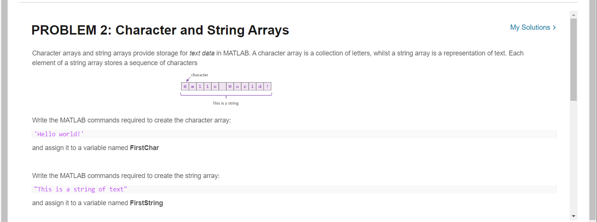PROBLEM 2 : Character and String Arrays Character