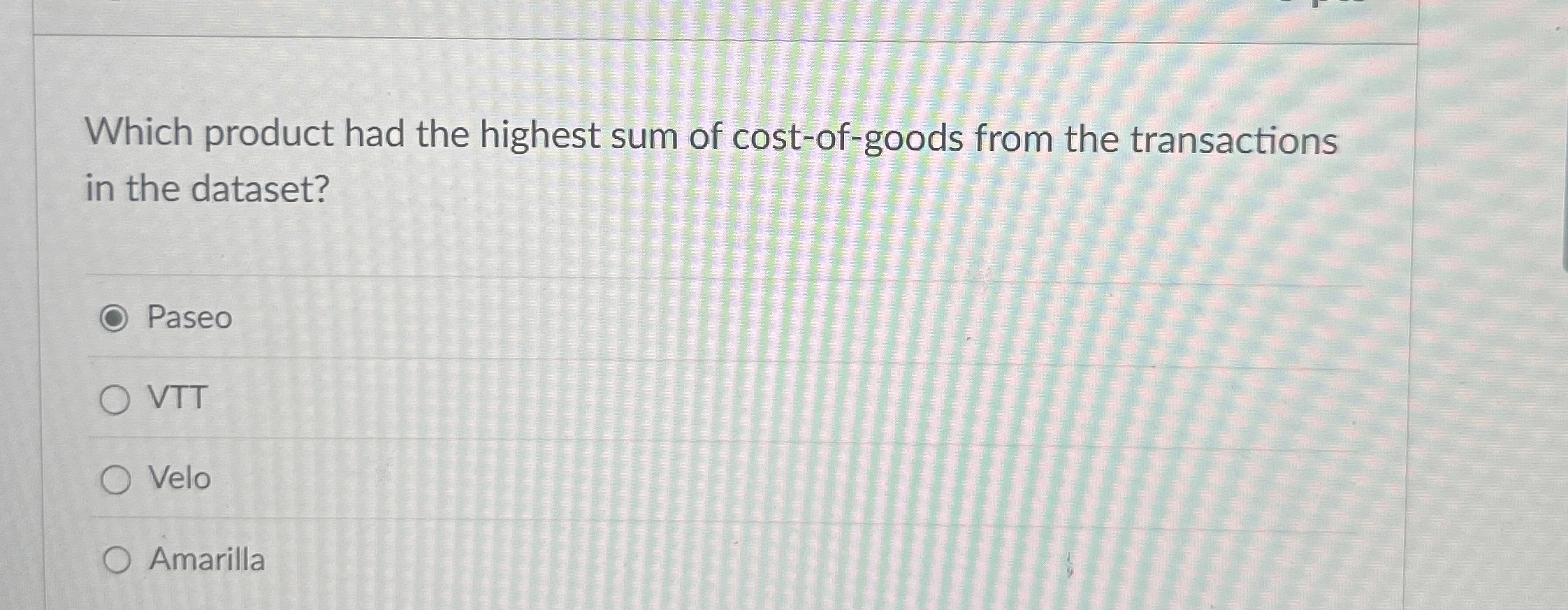 Which product had the highest sum of cost - of -
