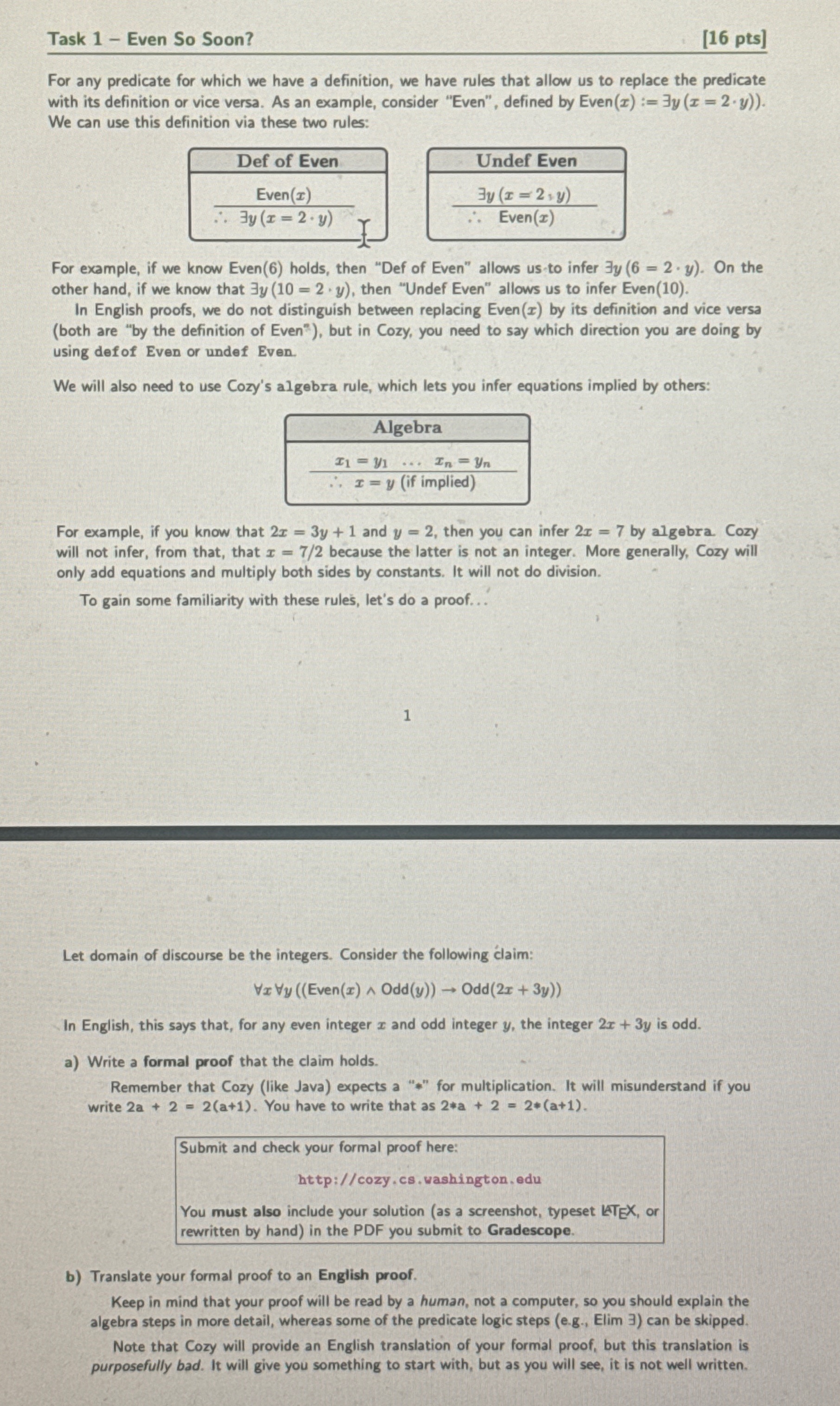 Task 1 - Even So Soon? [ 1 6 pts ] For any