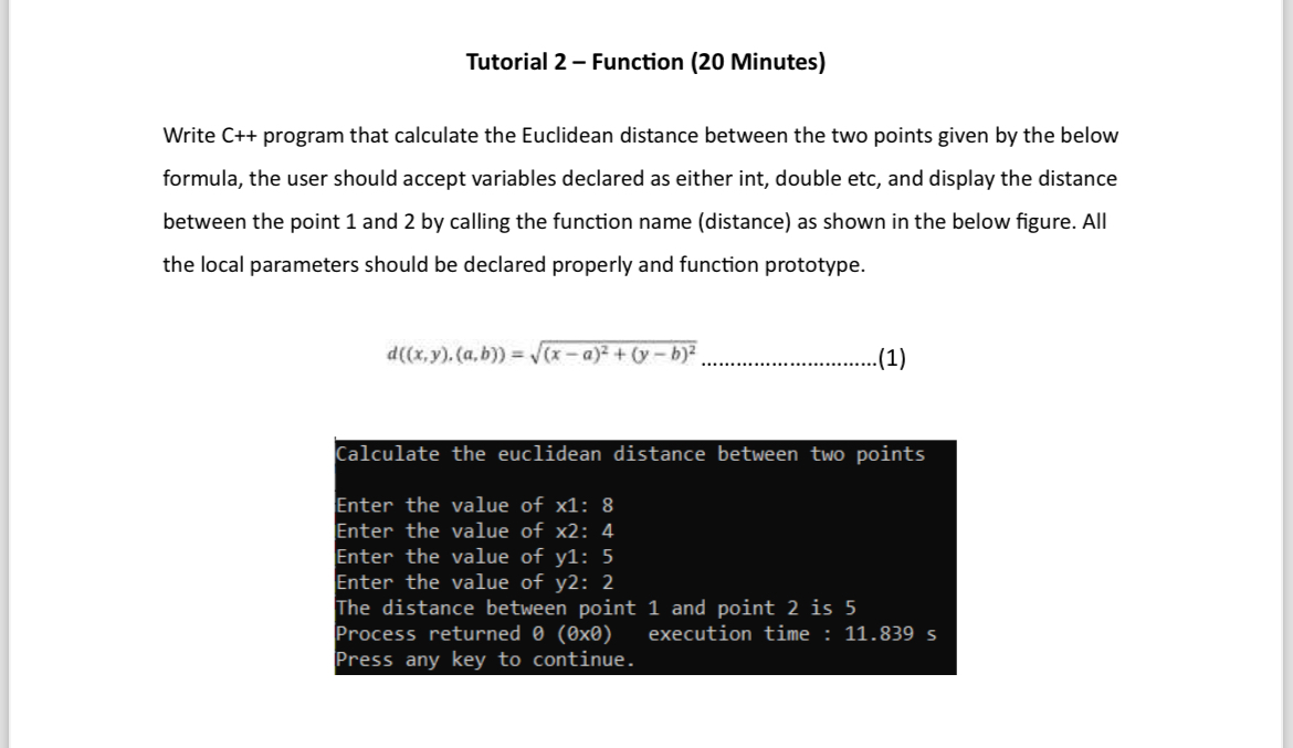 Tutorial 2 - Function ( 2 0 Minutes ) Write C + +