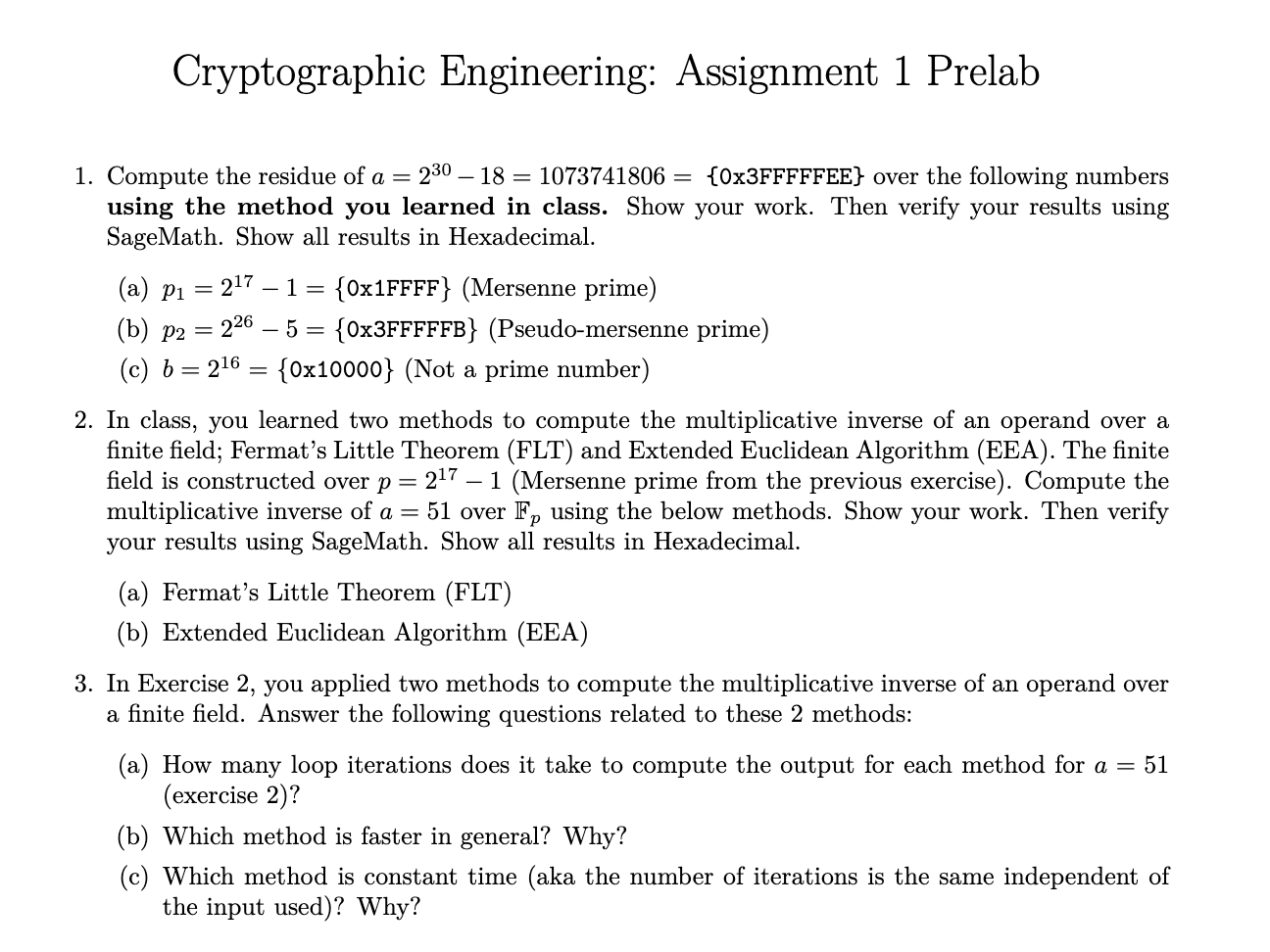 Cryptographic Engineering: Assignment 1 Prelab