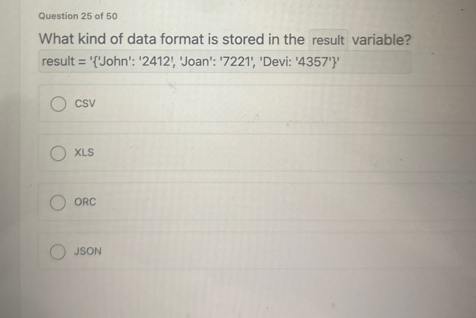 Question 2 5 of 5 0 What kind of data format is