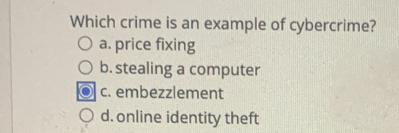 Which crime is an example of cybercrime? a .