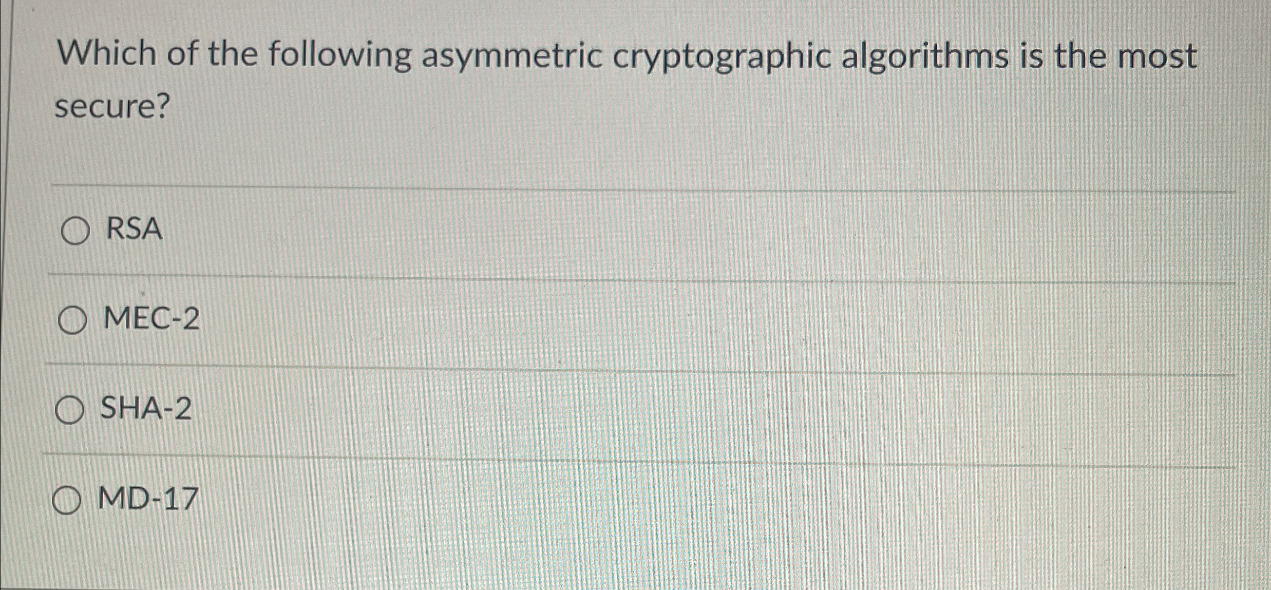 Which of the following asymmetric cryptographic