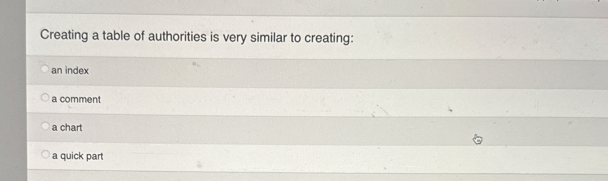 Creating a table of authorities is very similar