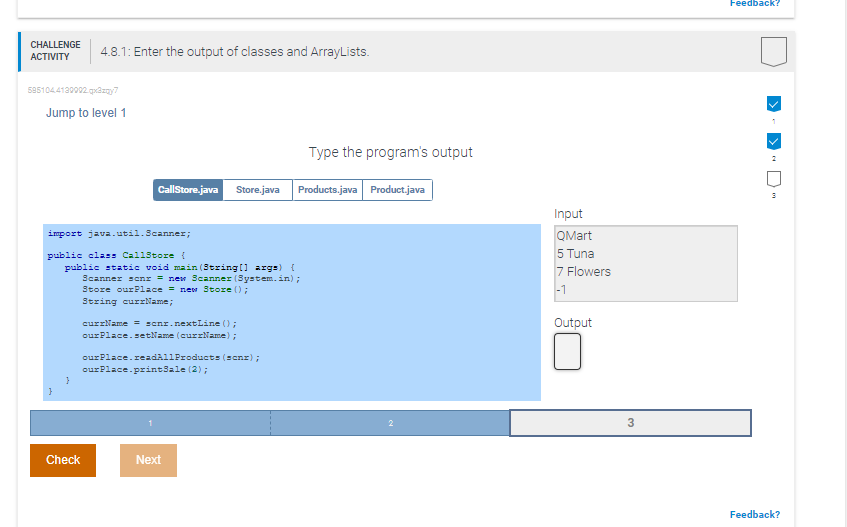 4 . 8 . 1 : Enter the output of classes and