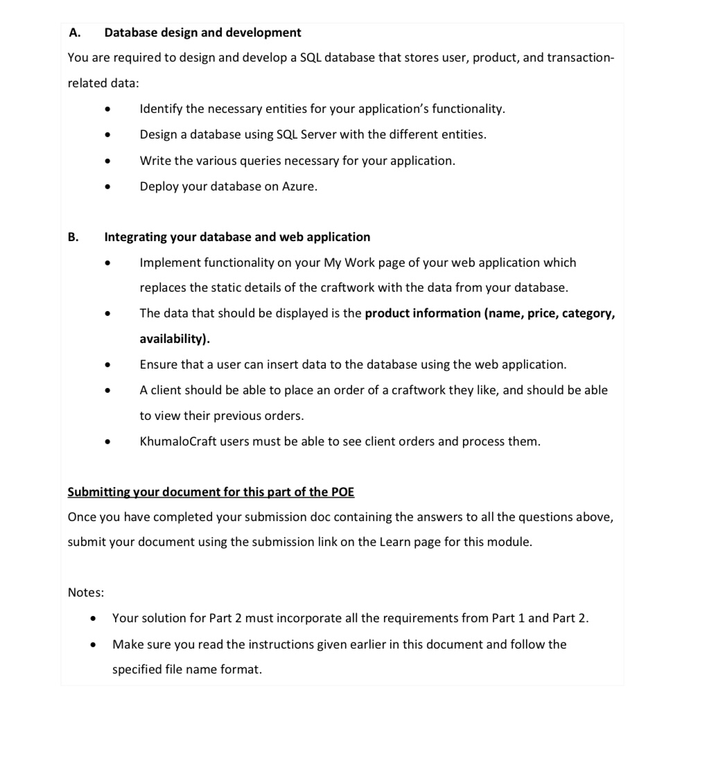 POE Part 2 - Create a database and integrate to