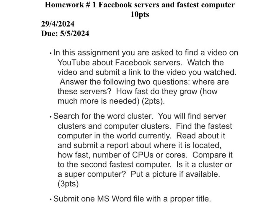 Homework # 1 Facebook servers and fastest
