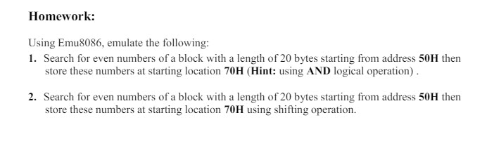 Homework: Using Emu 8 0 8 6 , emulate the