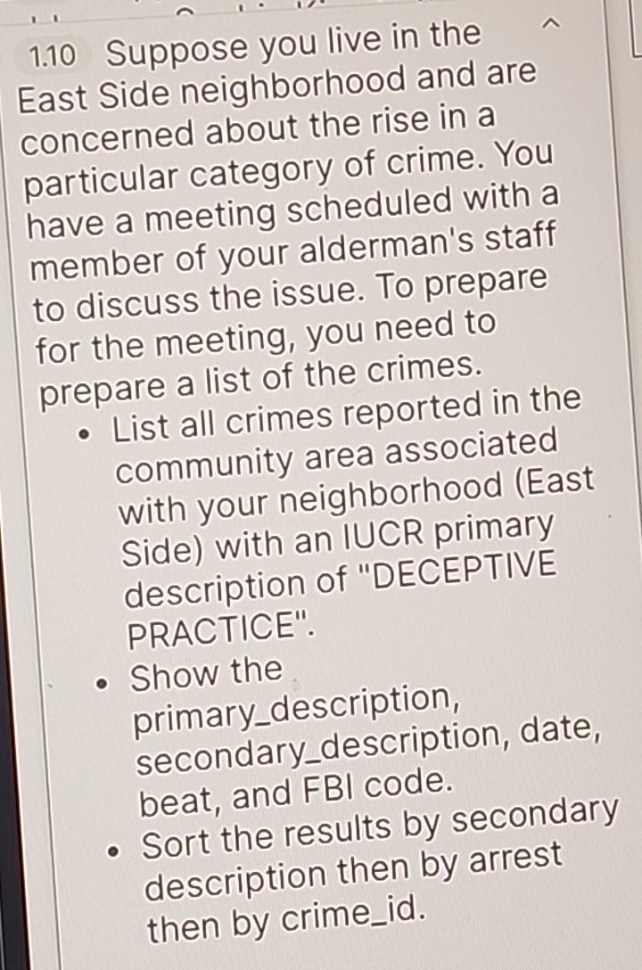 1 . 1 0 Suppose you live in the East Side