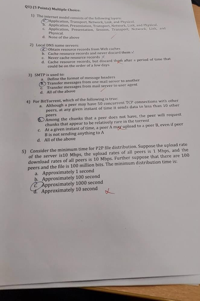 Q 1 ) ( 5 Points ) Multiple Choice: The internet