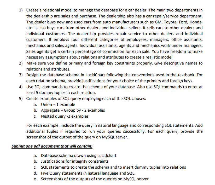 Create a relational schema in 3 FN for a car