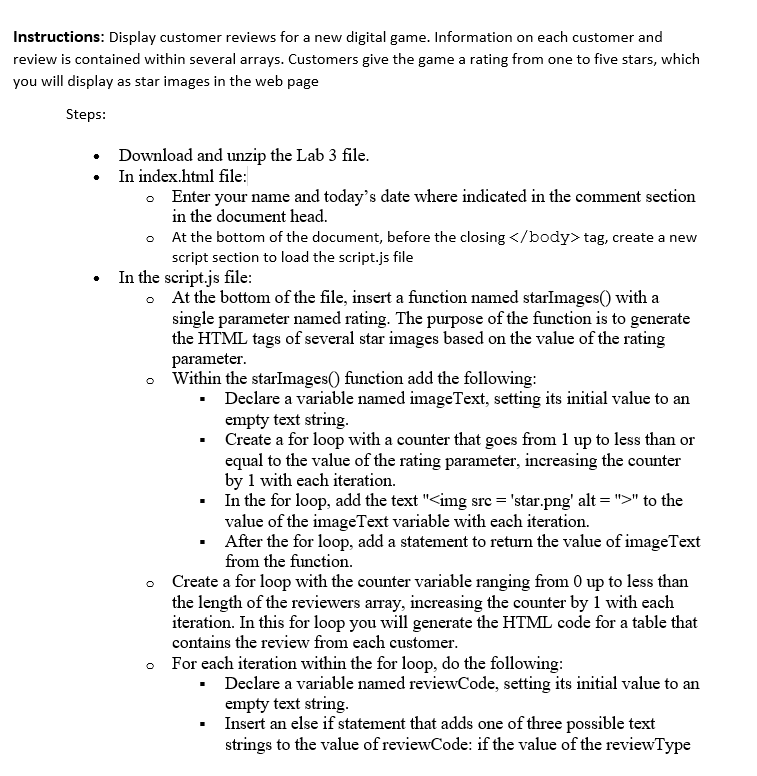 Instructions: Display customer reviews for a new