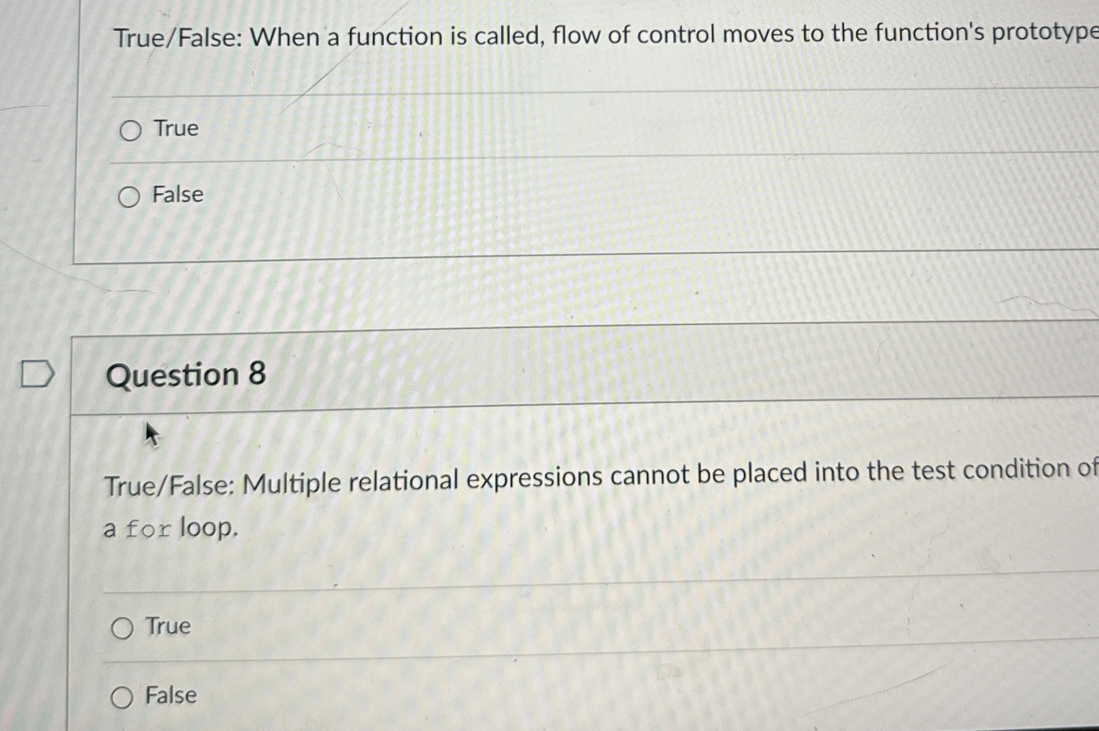 True / False: When a function is called, flow of