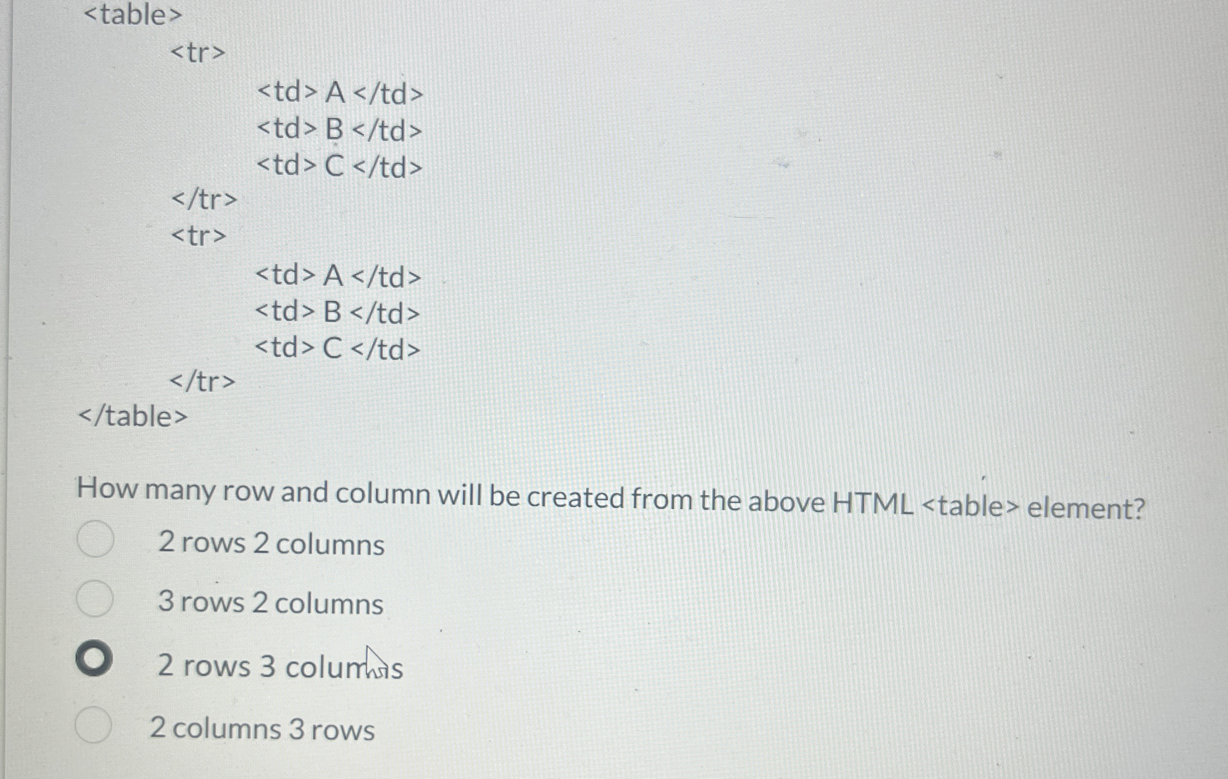 How many row and column will be created from the
