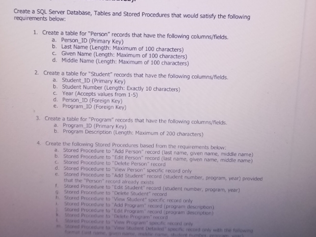 Create a SQL Server Database, Tables and Stored