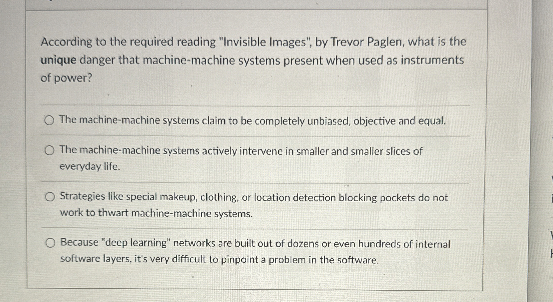 According to the required reading "Invisible
