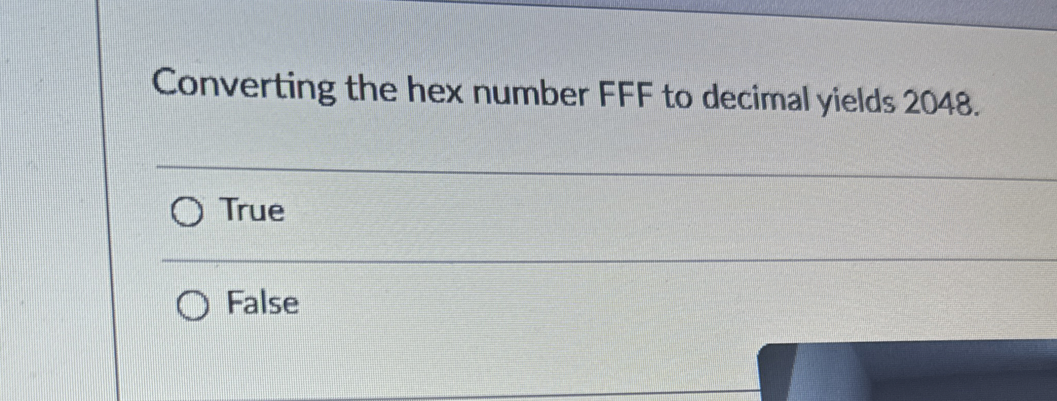 Converting the hex number FFF to decimal yields 2