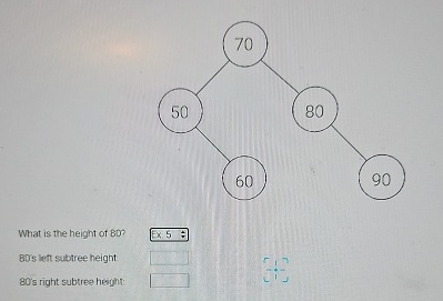 What is the height of 8 0 ? 8 0 ' s left subtree