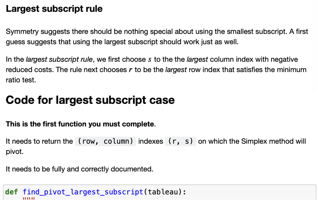 code for largest subscript rule, needs to return