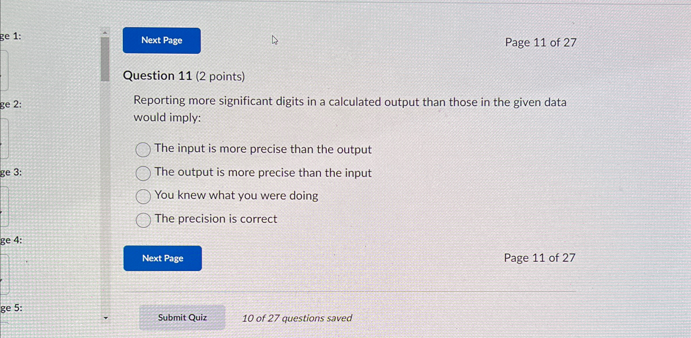 Page 1 1 of 2 7 Question 1 1 ( 2 points )