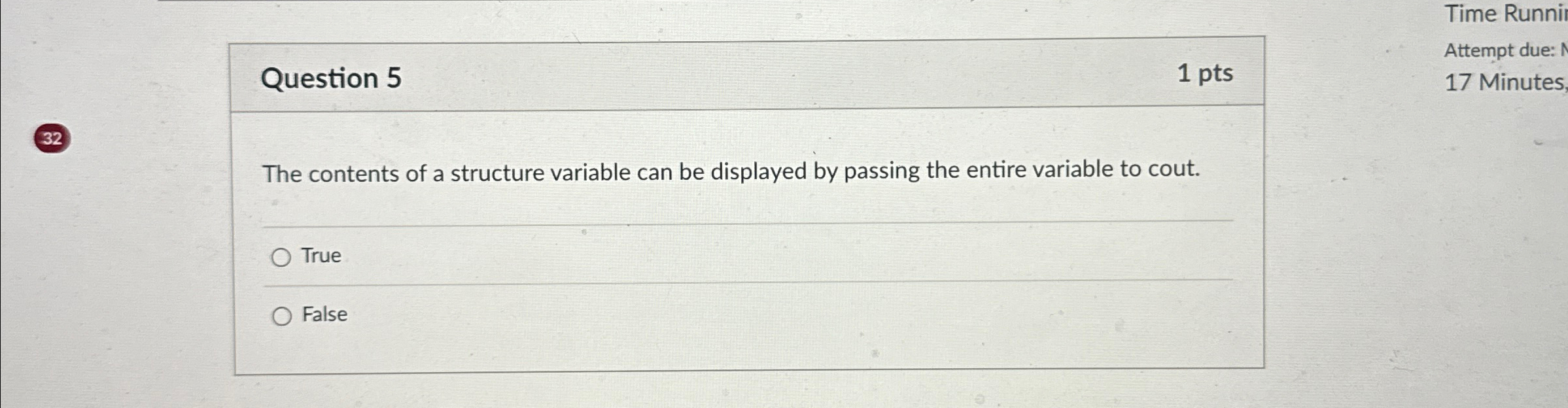Question 5 1 pts Attempt due: 1 1 7 Minutes, The