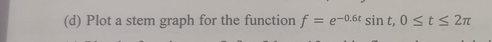 ( d ) Plot a stem graph for the function f = e -