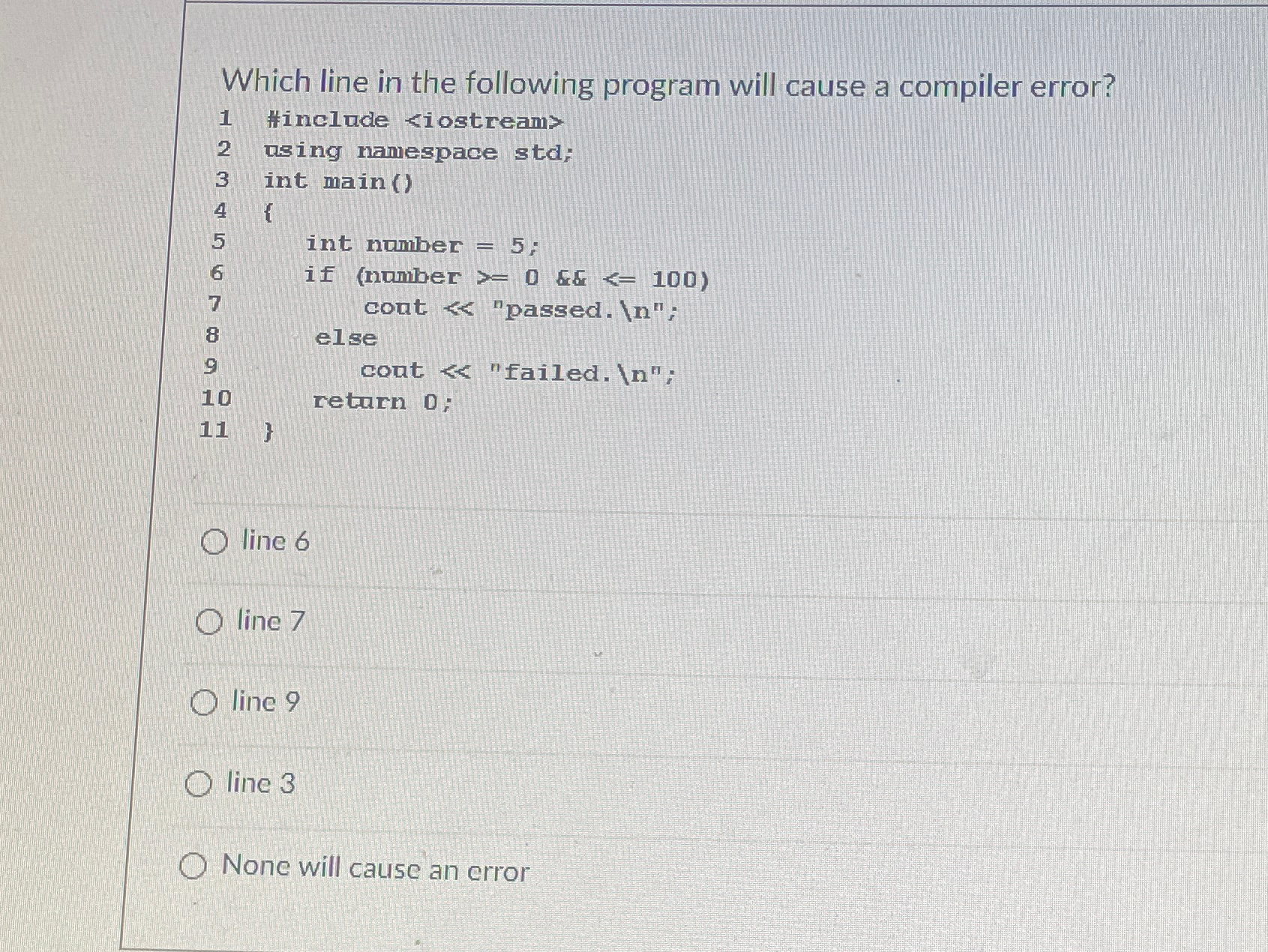 Which line in the following program will cause a