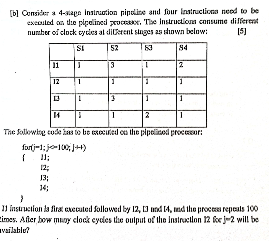 [ b ] Consider a 4 - stage instruction pipeline