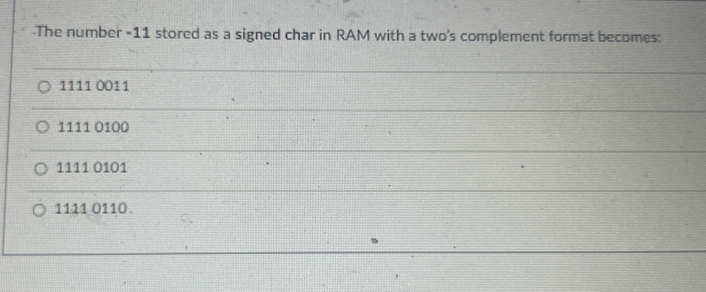 The number - 1 1 stored as a signed char in RAM