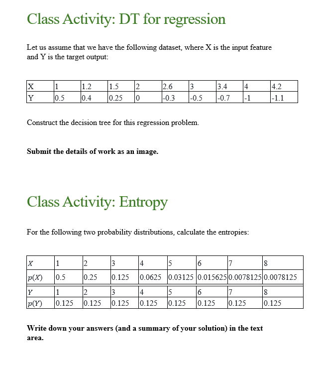 Class Activity: DT for regression Let us assume