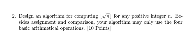Design an algorithm for computing | ? ? n 2 ? ? ?