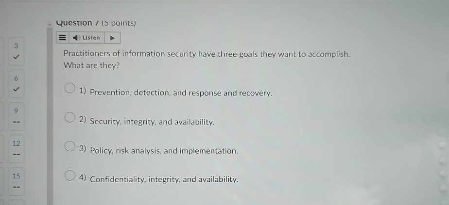 Question / ( 5 points ) Listen Practitioners of