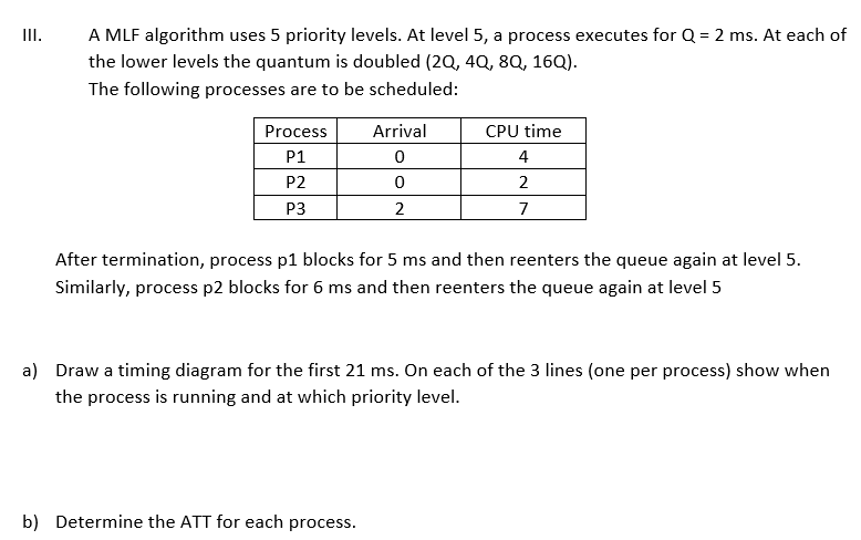 III. A MLF algorithm uses 5 priority levels. At