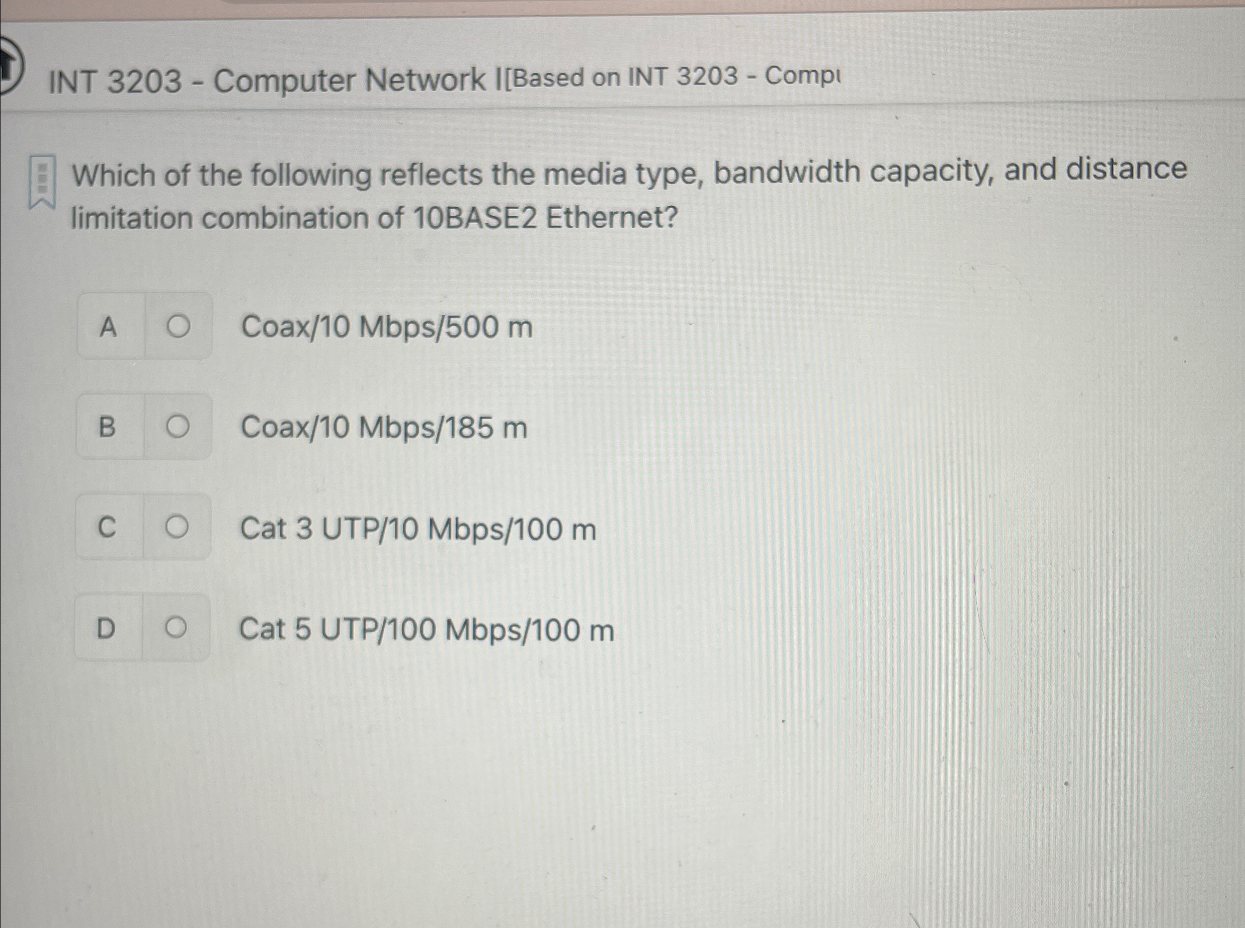 INT 3 2 0 3 - Computer Network I [ Based on INT 3