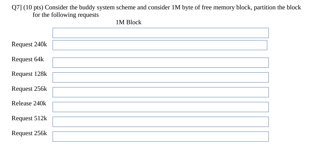 Q 7 ] ( 1 0 pts ) Consider the buddy system
