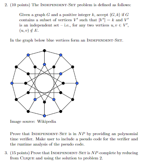 ( 1 0 points ) The InDEPEnDEnT - SET problem is