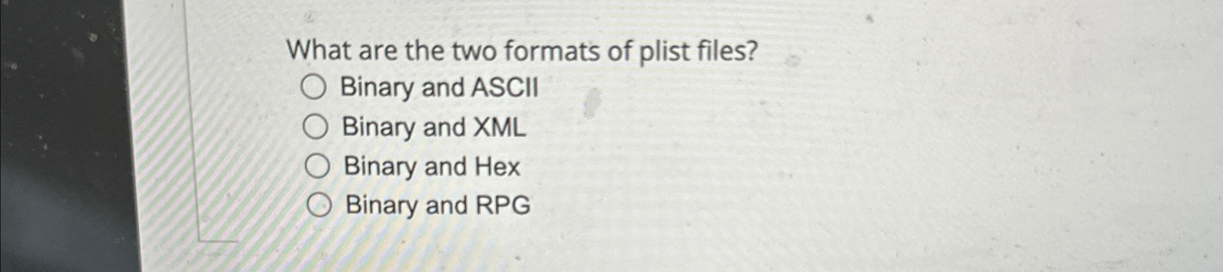 What are the two formats of plist files? Binary