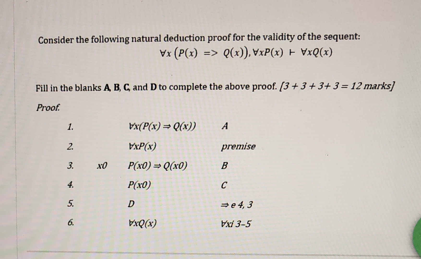 Consider the following natural deduction proof