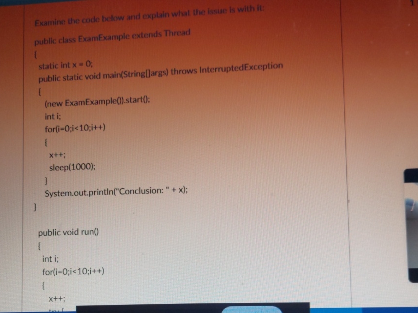 Examine the code below and explain what the issue