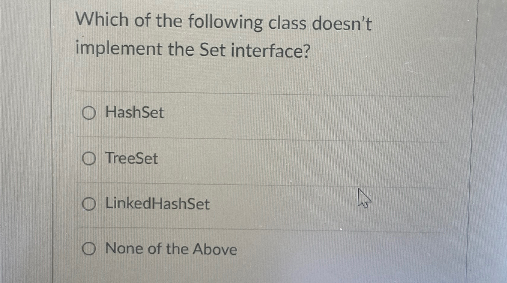 Which of the following class doesn't implement
