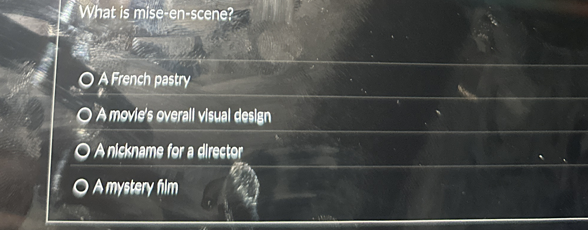 What is mise - en - scene? A French pastry A